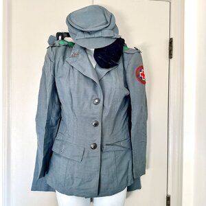 VINTAGE WWII WINTER AMERICAN RED CROSS UNIFORM JACKET SKIRT 2 HATS SZ: 12
